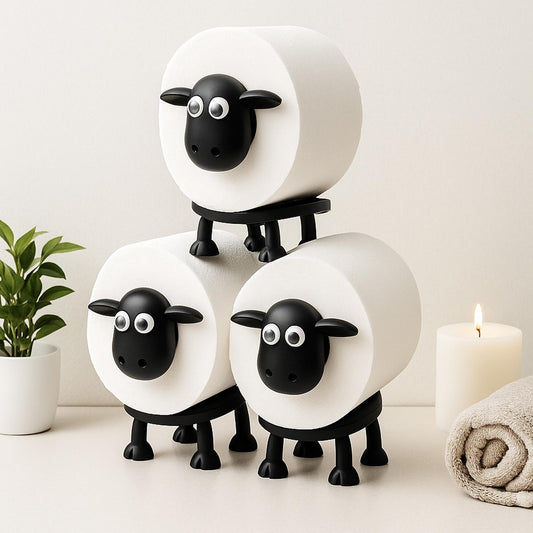 Cute Sheep Toilet Paper Holder Stand - Funny Animal Bathroom Decor - Novelty Free-Standing Loo Roll Organizer - Whimsical Farmhouse Gift for Kids, Guest Bath & Housewarming (Black, 1pc)