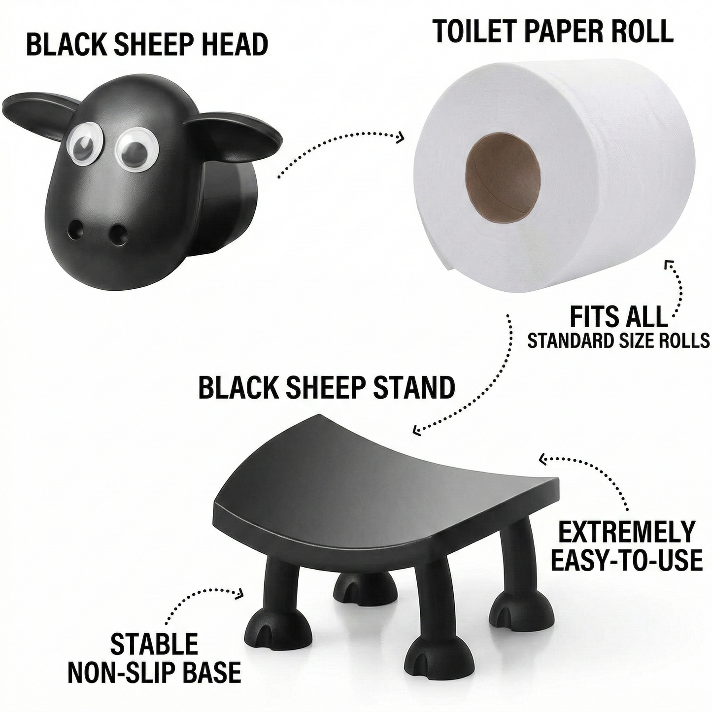 Funny Sheep Toilet Paper Holder (3-Pack) Cute Bathroom Decor & Unique Gift Idea