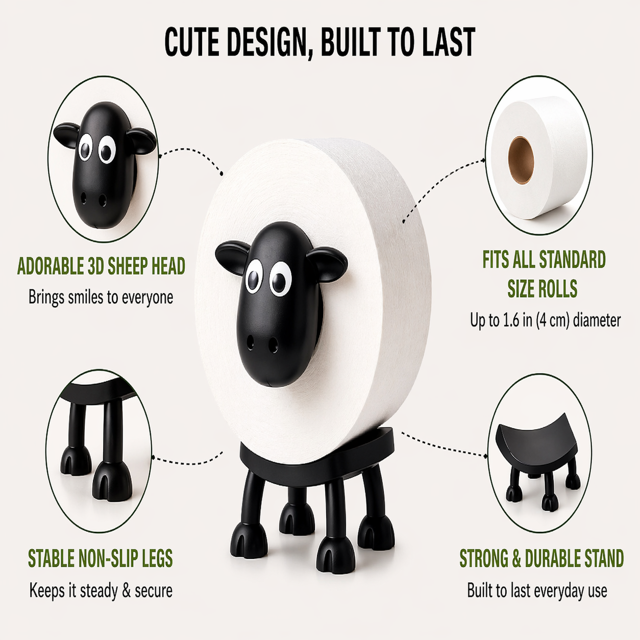 Funny Sheep Toilet Paper Holder (3-Pack) Cute Bathroom Decor & Unique Gift Idea