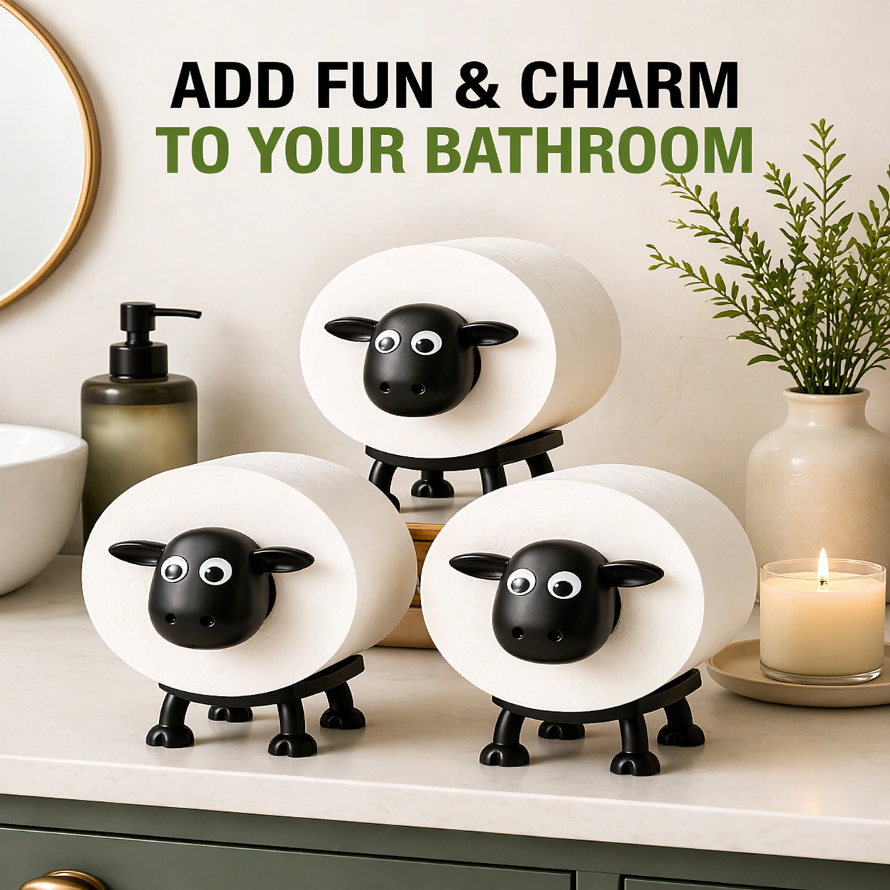Funny Sheep Toilet Paper Holder (3-Pack) Cute Bathroom Decor & Unique Gift Idea