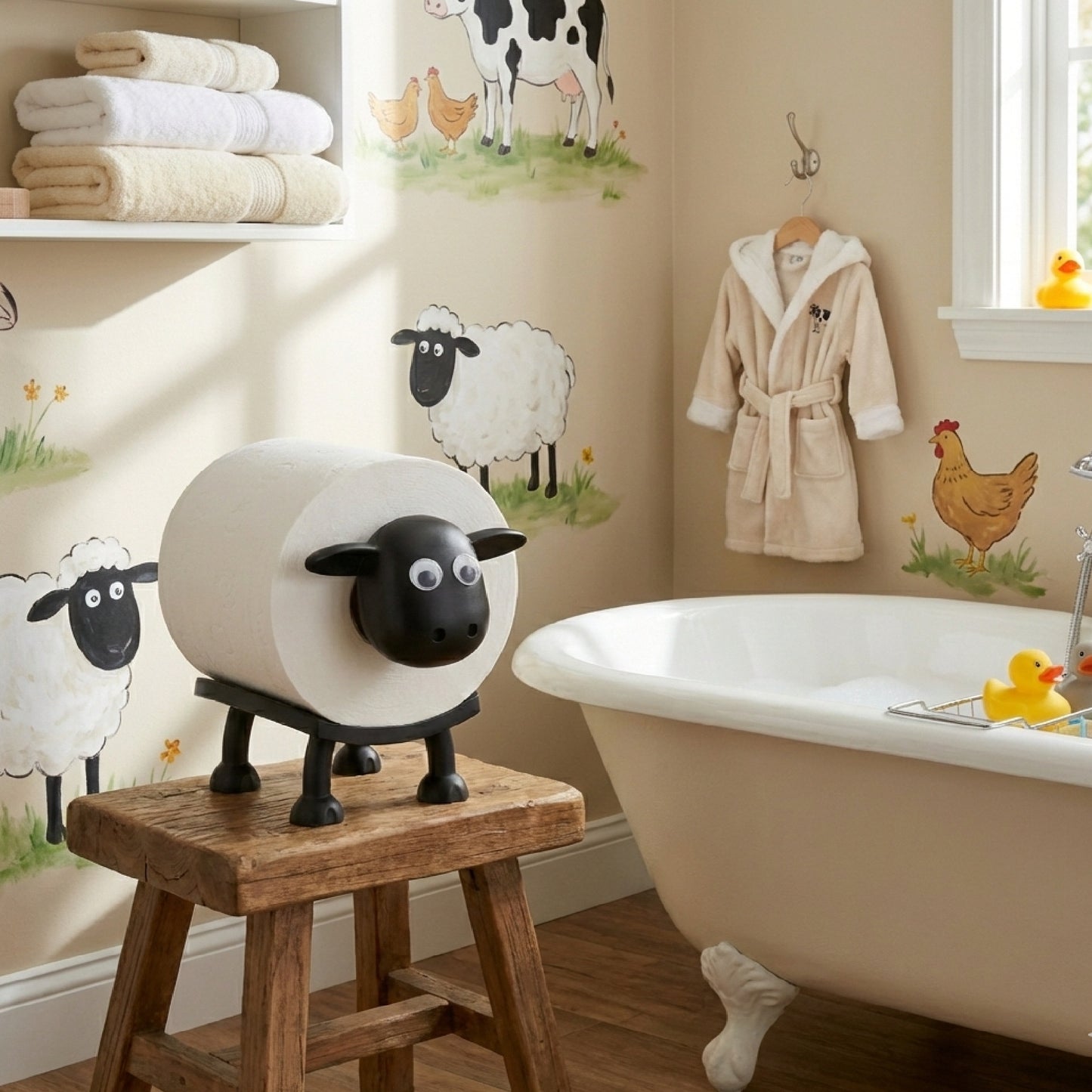 Cute Sheep Toilet Paper Holder Stand - Funny Animal Bathroom Decor - Novelty Free-Standing Loo Roll Organizer - Whimsical Farmhouse Gift for Kids, Guest Bath & Housewarming (Black, 1pc)