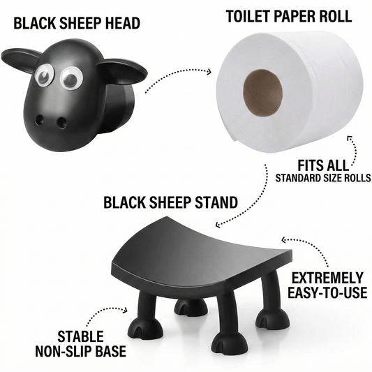 Cute Sheep Toilet Paper Holder Stand - Funny Animal Bathroom Decor - Novelty Free-Standing Loo Roll Organizer - Whimsical Farmhouse Gift for Kids, Guest Bath & Housewarming (Black, 1pc)