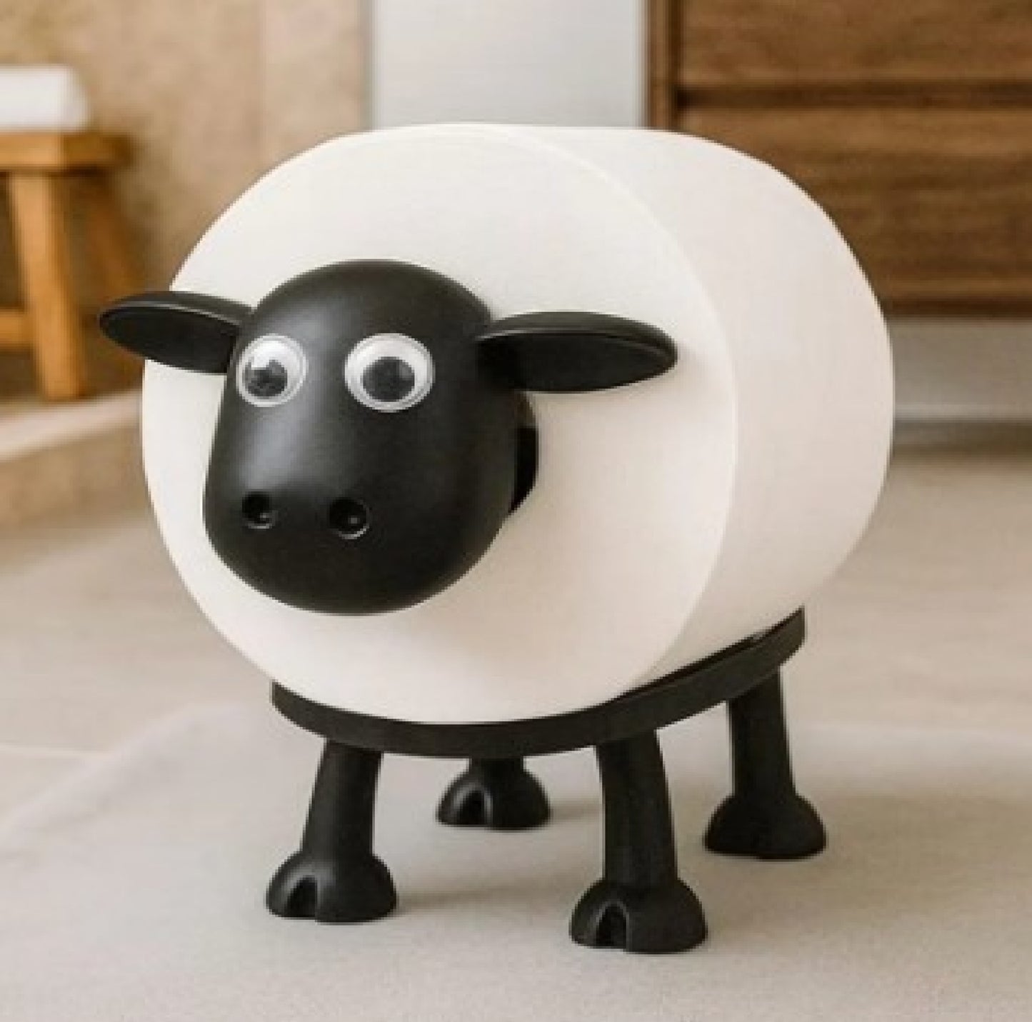Cute Sheep Toilet Paper Holder Stand - Funny Animal Bathroom Decor - Novelty Free-Standing Loo Roll Organizer - Whimsical Farmhouse Gift for Kids, Guest Bath & Housewarming (Black, 3 pack)