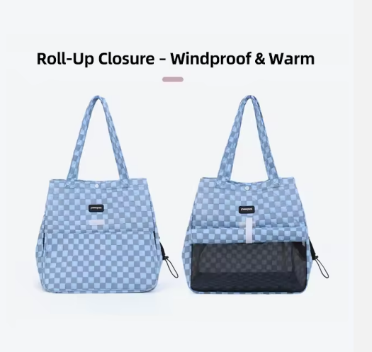 Pet Carrier Tote Bag, Checkered Pattern with Mesh Window, Shoulder Strap Travel Backpack for Small Cats and Dogs