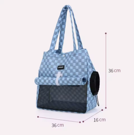 Pet Carrier Tote Bag, Checkered Pattern with Mesh Window, Shoulder Strap Travel Backpack for Small Cats and Dogs