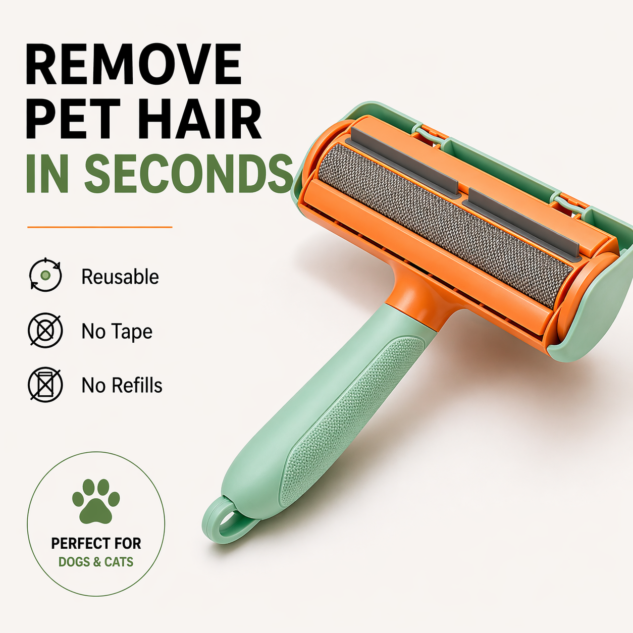 Reusable Pet Hair Remover Roller for Furniture – Dog & Cat Hair Remover, Self Cleaning, No Tape Needed