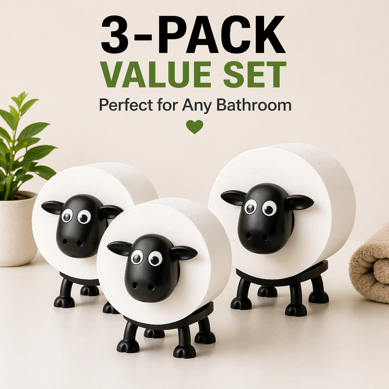 Funny Sheep Toilet Paper Holder (3-Pack) Cute Bathroom Decor & Unique Gift Idea