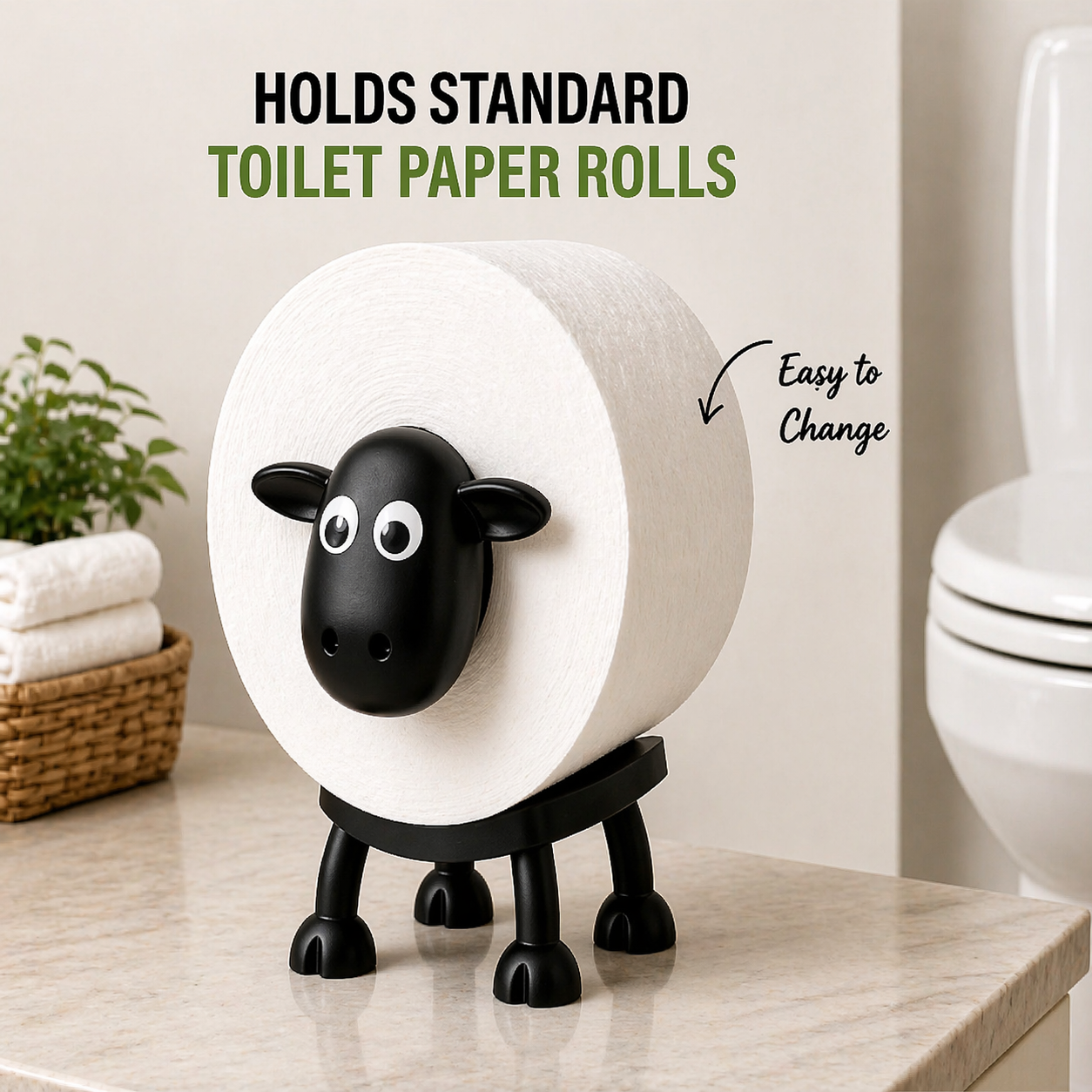 Funny Sheep Toilet Paper Holder (3-Pack) Cute Bathroom Decor & Unique Gift Idea