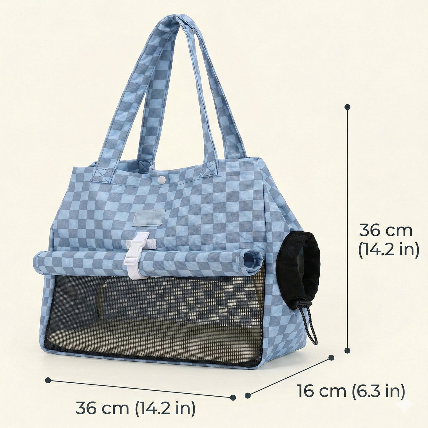 Pet Carrier Tote Bag, Checkered Pattern with Mesh Window, Shoulder Strap Travel Backpack for Small Cats and Dogs 1 pc