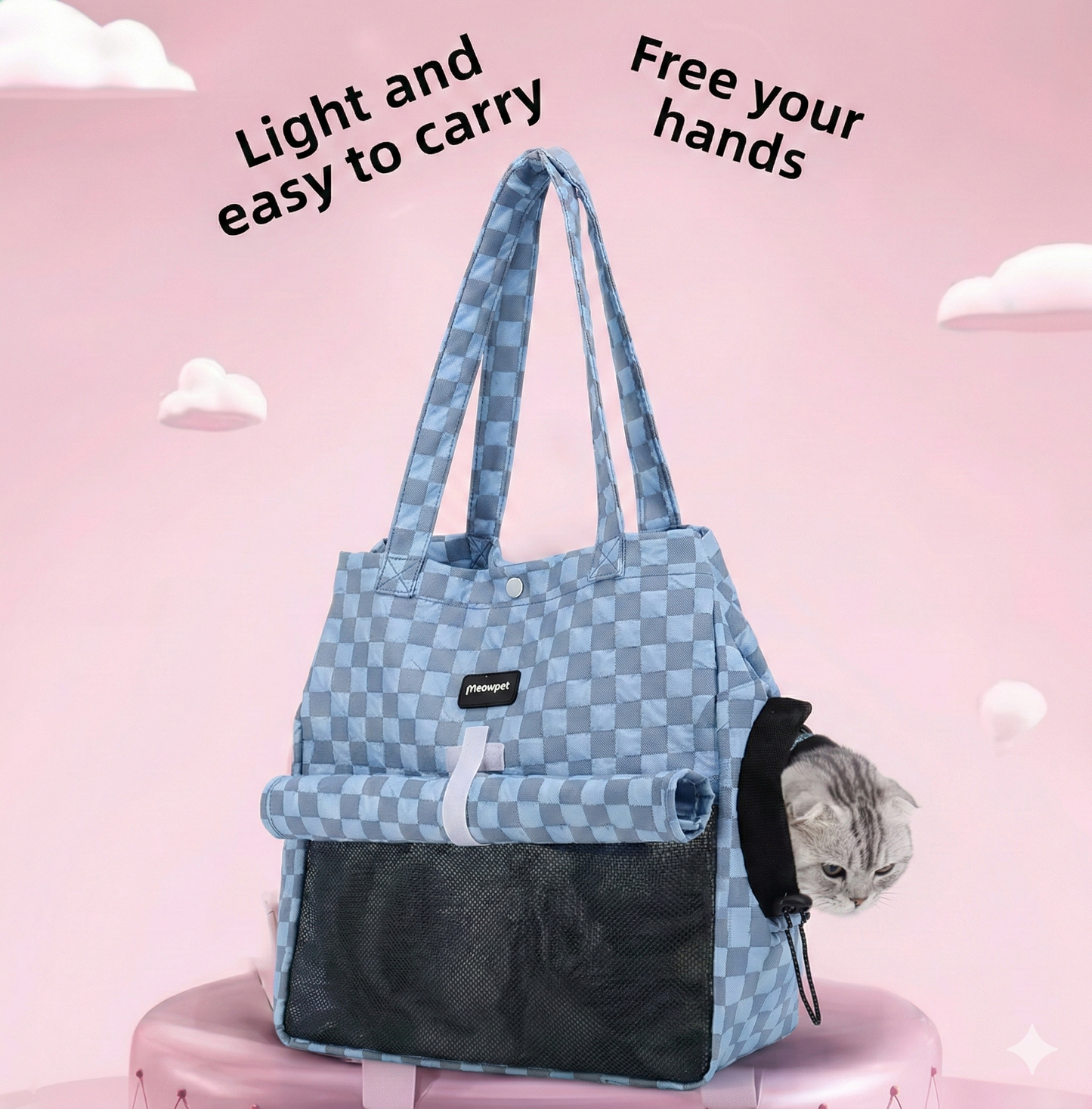 Pet Carrier Tote Bag, Checkered Pattern with Mesh Window, Shoulder Strap Travel Backpack for Small Cats and Dogs 1 pc