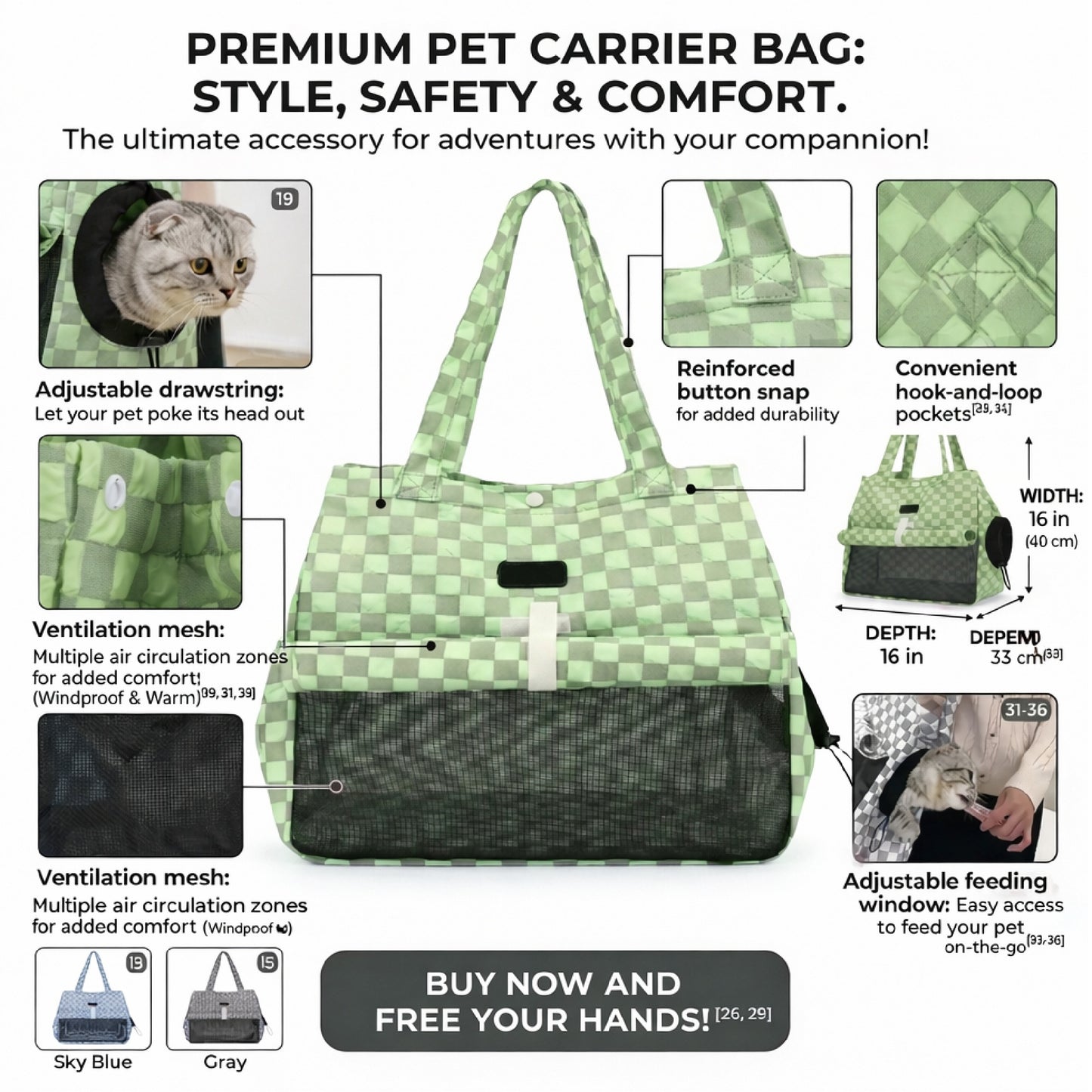 Pet Carrier Tote Bag, Checkered Pattern with Mesh Window, Shoulder Strap Travel Backpack for Small Cats and Dogs 1 pc
