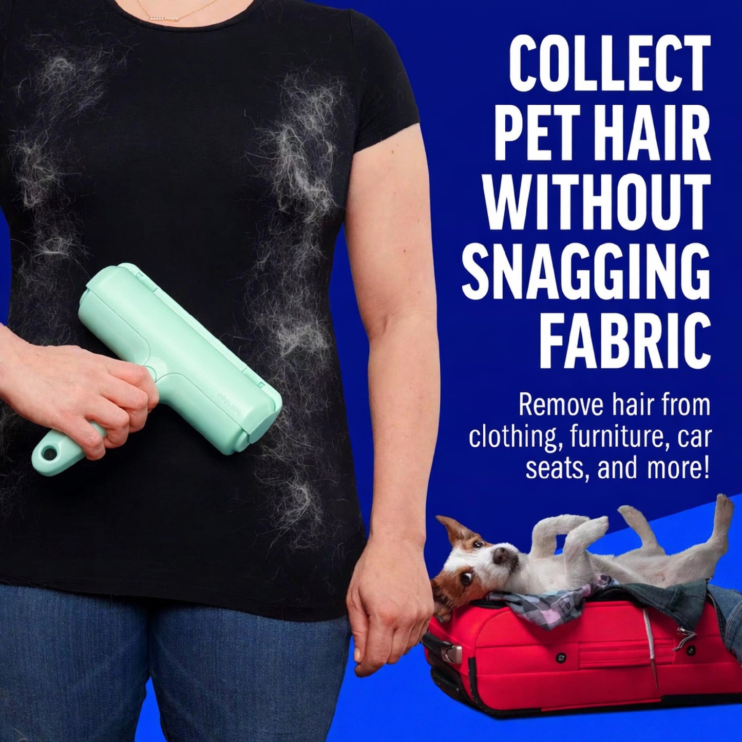 Pet Hair Remover for Furniture - Reusable Lint Roller for Dog & Cat Hair - Self-Cleaning Fur Removal Tool for Couch, Carpet, Bedding & Car - No Tape Needed (Mint Green 1pc)