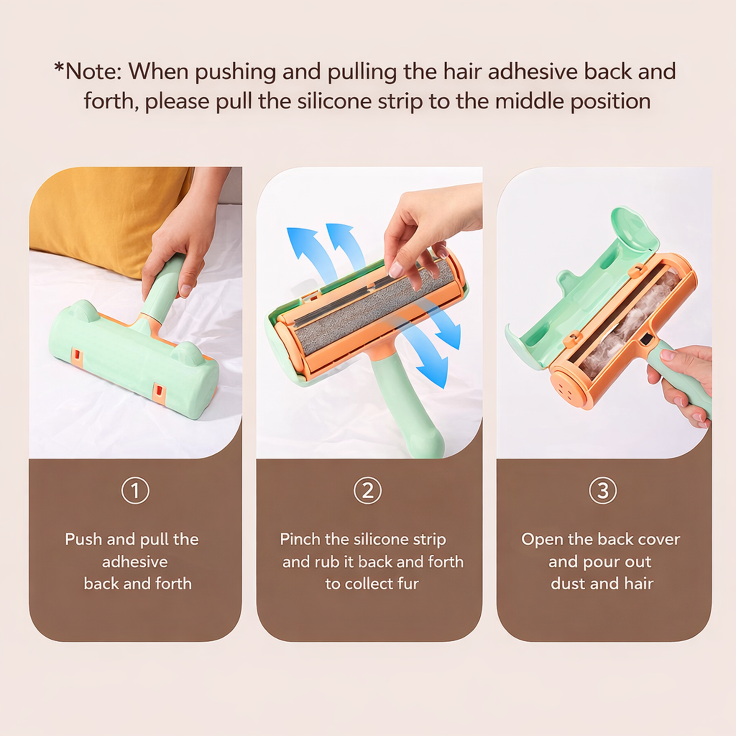 Pet Hair Remover for Furniture - Reusable Lint Roller for Dog & Cat Hair - Self-Cleaning Fur Removal Tool for Couch, Carpet, Bedding & Car - No Tape Needed (Mint Green 1pc)