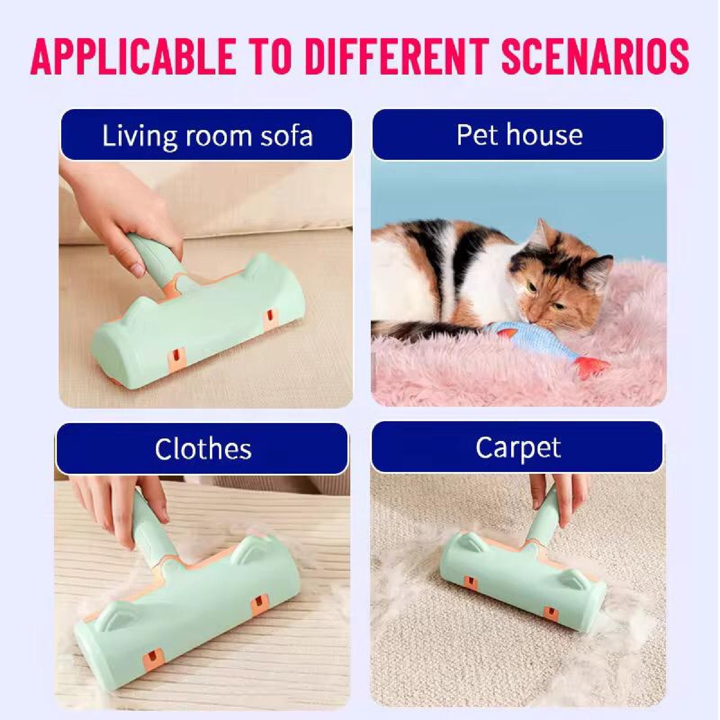 Pet Hair Remover for Furniture - Reusable Lint Roller for Dog & Cat Hair - Self-Cleaning Fur Removal Tool for Couch, Carpet, Bedding & Car - No Tape Needed (Mint Green 1pc)