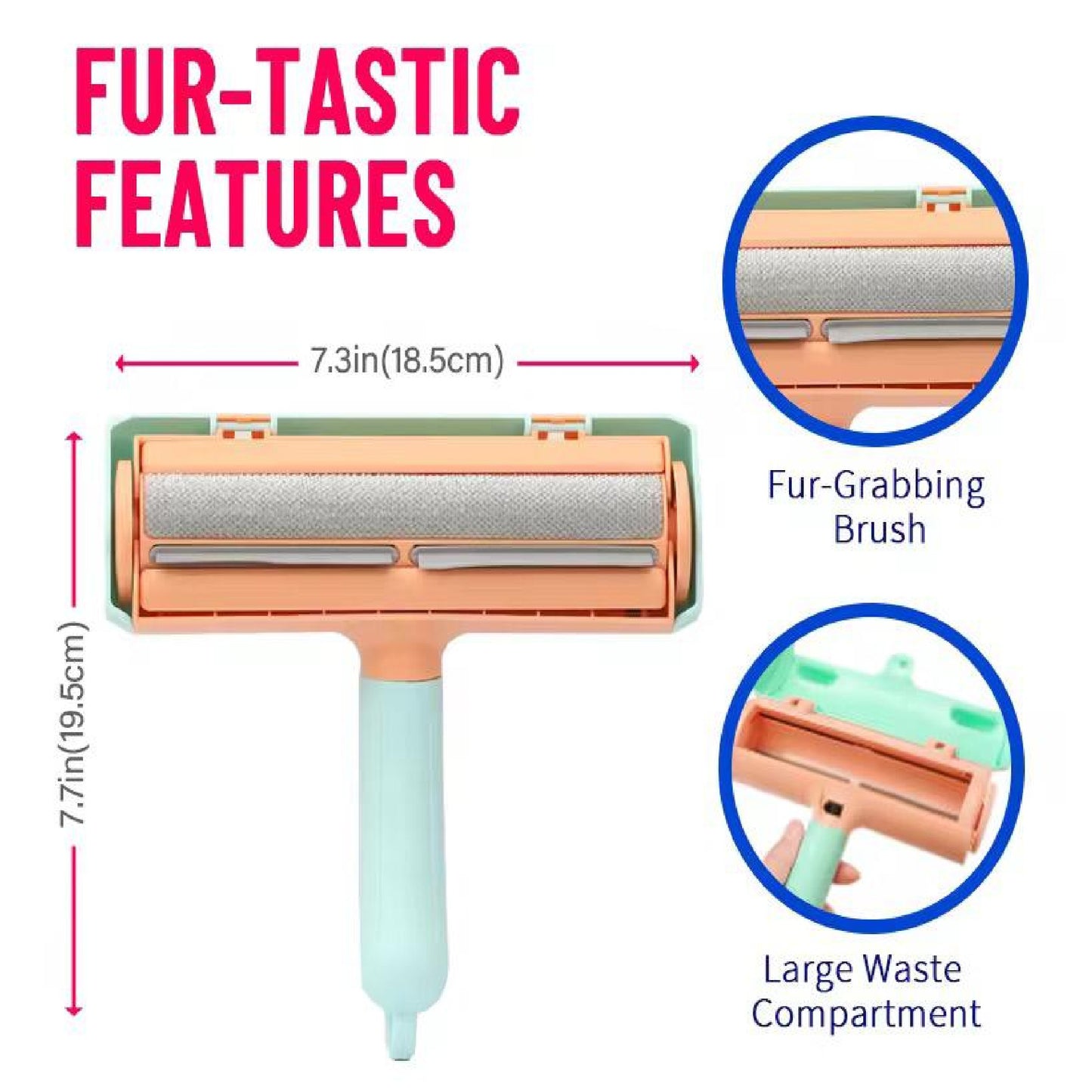 Pet Hair Remover for Furniture - Reusable Lint Roller for Dog & Cat Hair - Self-Cleaning Fur Removal Tool for Couch, Carpet, Bedding & Car - No Tape Needed (Mint Green 1pc)